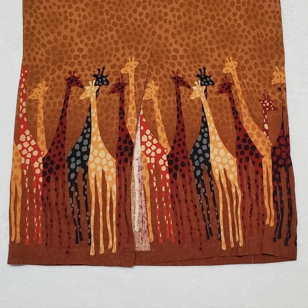 80s Vintage F.L. Malik Spotted Giraffe Print High Rise Back Slit Maxi Skirt 10